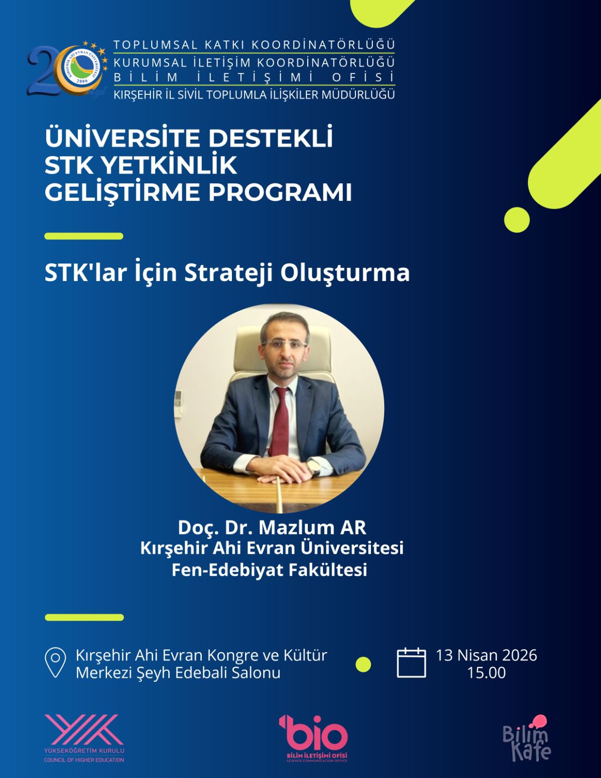 Bölümümüz Öğretim Üyesi Doç. Dr. Mazlum Ar "STK'lar İçin Strateji Oluşturma" Konulu Konuşma Gerçekleştirdi.